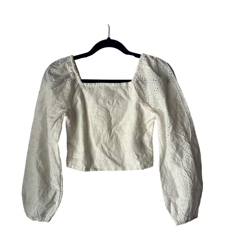 Gap Kids Girls White Eyelet Smocked Back Puff Sleeve Crop Top NWT Size M 8-9